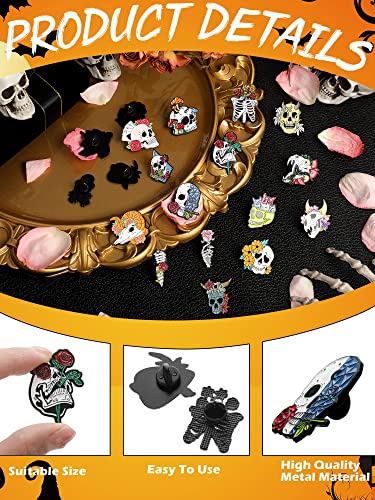20 Pieces Enamel Pins Skull Spooky Skeleton Set Decorative Cartoon Goth Horror Dark Brooch Cute Lapel Buttons for Jacket Backpack Hat Pant Accessories Assorted (20 Count)