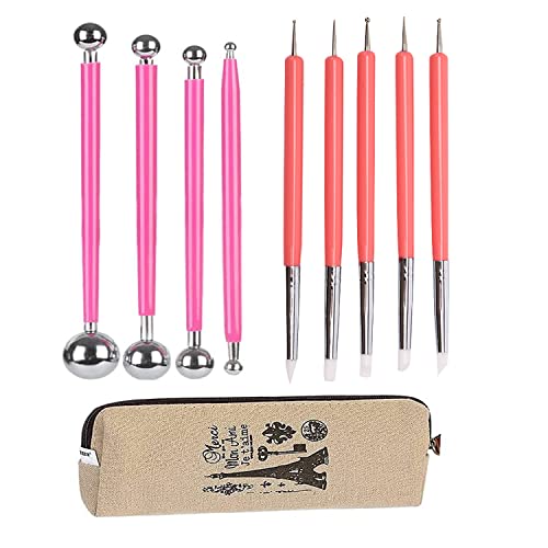 4PCS Double Ended Metal Ceramic Clay Ball Stylus Dotting Tools and 5PCS 2 Way Silicone Polymer and Embossing Paper Flower Indentation Tool for Drawing