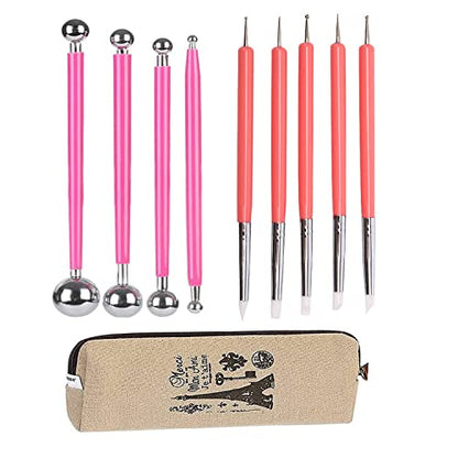 4PCS Double Ended Metal Ceramic Clay Ball Stylus Dotting Tools and 5PCS 2 Way Silicone Polymer and Embossing Paper Flower Indentation Tool for Drawing