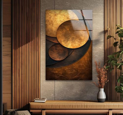 18Wx28H'' Bronze Art Deco Geometric Motifs Glass Wall Art Tempered Glass Printing Wall Decor Large Wall Art Wall Hangings