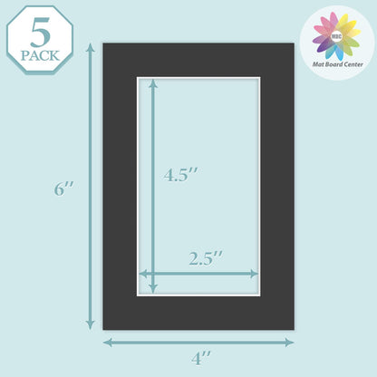 MBC MAT BOARD CENTER, 5 Pack 4x6 for 3x5 Black Picture Mats Frame Mattes, Bevel Cut, Acid Free, 4-ply Thickness