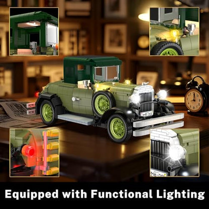Vintage Cars Building Sets for Adults with Lights 50001 (1297 Count)