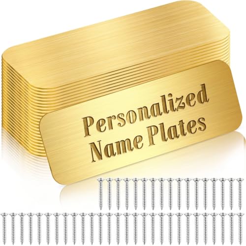 24 Pcs Engraved Name Plate 1" x 3" Personalized Name Plates Trophy Plates Solid Metal Blank with Adhesive Backing and Screws for Trophy Picture Frame Memorial Sign (24 Count)