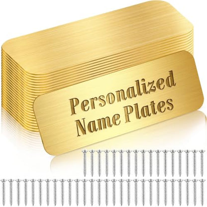 24 Pcs Engraved Name Plate 1" x 3" Personalized Name Plates Trophy Plates Solid Metal Blank with Adhesive Backing and Screws for Trophy Picture Frame Memorial Sign (24 Count)