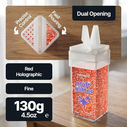 Craft Glitter Shaker Red Holographic 130g Fine (3.8 Ounce)