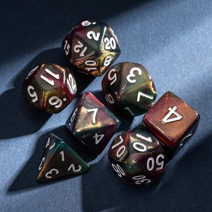 7 Die DND Dice Set Polyhedral Dice Set with a Leather Dice Bag (7 Count)