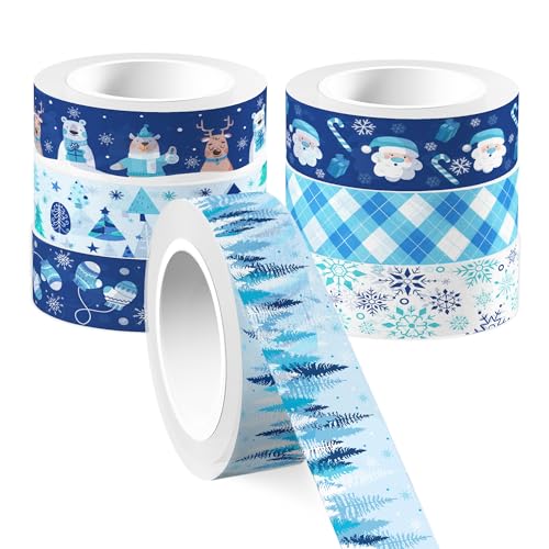 12 Pcs Christmas Washi Tape Blue Snowflake Print Masking Tape Frozen Pattern Decorative Paper Sticker for Christmas Party Holiday Scrapbook Handbook Sticker (196.8 Foot)