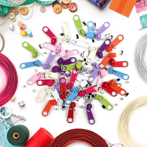 31 Yards 10 Pieces Sewing Zippers #3 Nylon Coil Zippers 10 Colors Assorted Zipper for Sewing with 40 Zipper Sliders for DIY Tailor Sewing Crafts Supplies