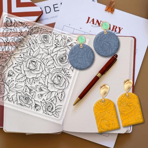 Polymer Clay Texture Sheets Rose Background Silicone Texture Stamp Sheets for Polymer Clay Texture Mat for Making Earrings Jewerly