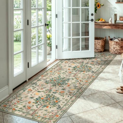 Boho Floral Washable Runner Rug 2x6 (2 Sq Ft)