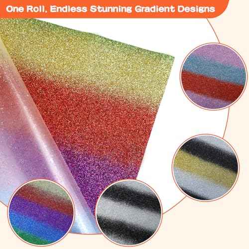Rainbow Glitter Heat Transfer Vinyl Rolls 12" x 8ft