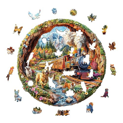 Wooden Puzzles Adults Dogs Racing Trains Jigsaw 11.4 * 11.2in