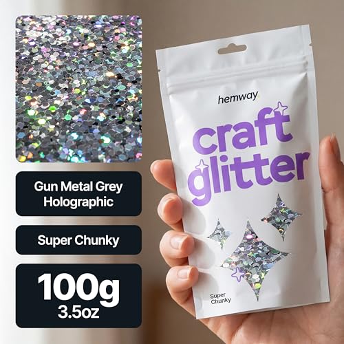 Craft Glitter Gun Metal Grey Holographic 100g Super Chunky Glitter (3.5 Ounce)