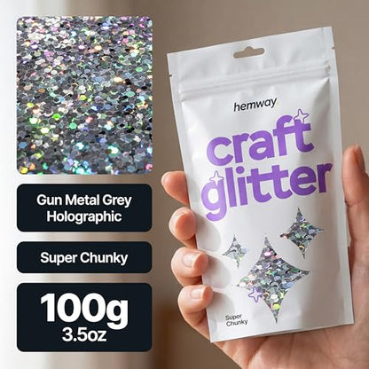 Craft Glitter Gun Metal Grey Holographic 100g Super Chunky Glitter (3.5 Ounce)