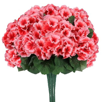 12 Pcs Artificial Geranium Flowers for Outdoors Geranium Silk Flowers Outdoor UV Resistant Garden Plants Faux Flowers for Home Kitchen Table Centerpieces Decor