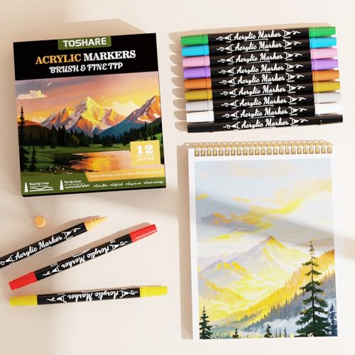 12 Colors Precision Dual Tip Acrylic Paint Markers Pens (12 Count)