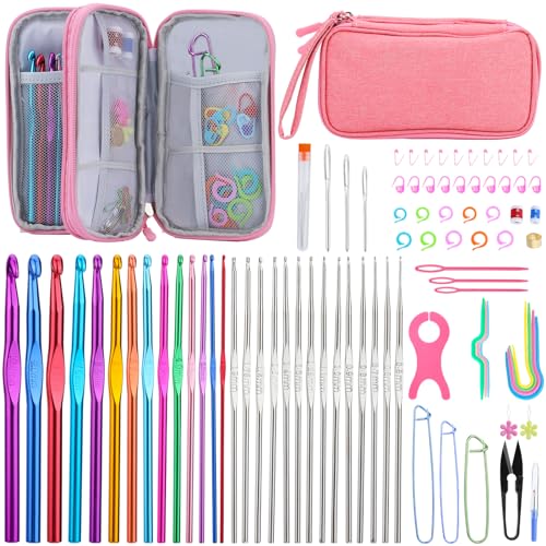 Crochet Hook Set 90 Pcs Crochet Needles Kit Ergonomic Soft Grip Handles