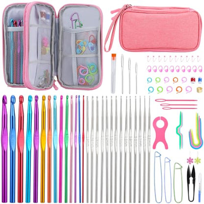 Crochet Hook Set 90 Pcs Crochet Needles Kit Ergonomic Soft Grip Handles