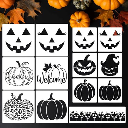 Halloween Stencils Pumpkin Face Stencils Pumpkin Stencil for Painting on Wood Door Mats Fabrics Crafts Decor (13 Count)