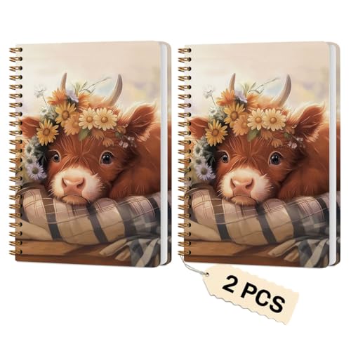 2 PCs Highland Cow Gifts for Women Journaling Notebooks (2 Count)