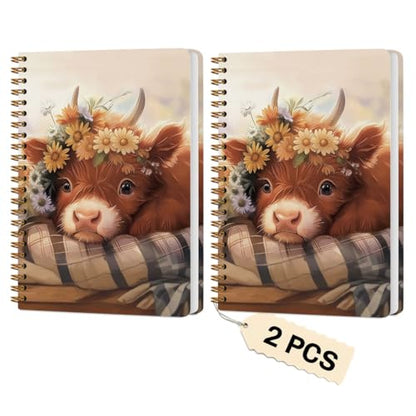 2 PCs Highland Cow Gifts for Women Journaling Notebooks (2 Count)