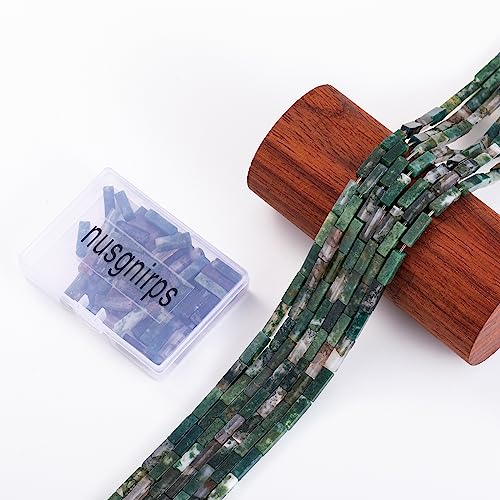 Natural Moss Agate Rectangle Tube Beads 4x13mm 38cm (28 Count)
