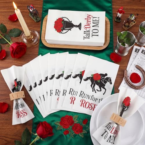 100 Pcs Derby Day Party Napkins Vintage Horse Racing Paper Guest Towels 2 Ply Horsing Decoupage Cocktail Napkins Disposable Run for the Roses Horse Hand Towels for Bathroom Home (100 Count)