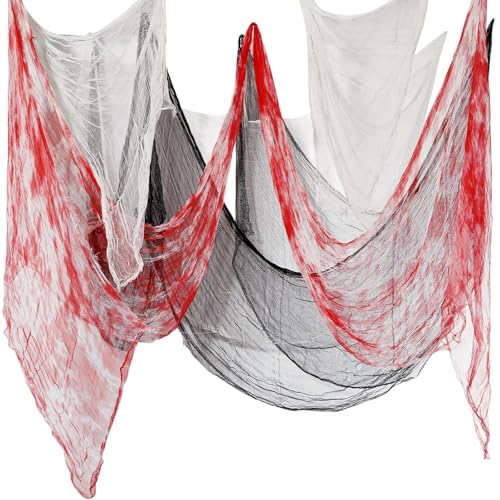 Halloween Cheese cloth 85 x 197 Inch White Black and Bloody Cheesecloth Roll for Crafts Large Cotton Muslin Gauze Fabric for Halloween Outdoor & Indoor Spooky Decoration