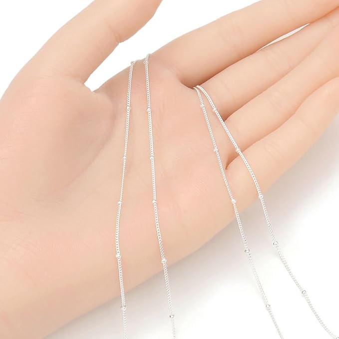 Adabele 5 Feet Authentic 925 Sterling Silver Unfinished 1.8mm Bead Station Curb Chain Link Thin Small Bulk Hypoallergenic Nickel Free for DIY Craft Jewelry Making SSK-M1