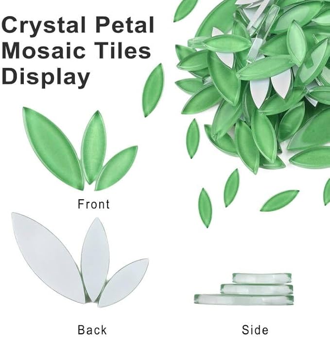 Youway Style Green Leaf Mosaic Tiles for Crafts Bulk,200g Petal Mosaic Glass Pieces,Flower Glass Tiles for Christmas Mosaic Decorations