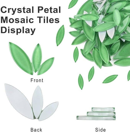 Youway Style Green Leaf Mosaic Tiles for Crafts Bulk,200g Petal Mosaic Glass Pieces,Flower Glass Tiles for Christmas Mosaic Decorations