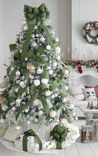 Glitter Moss Green Diamond Wired Christmas Ribbon 4" x 10 Yds (30 Foot)