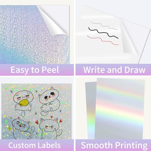 Holographic Sticker Paper for Inkjet & Laser Printer 8.5x11 inch Printable Vinyl Holographic Sticker Paper Self