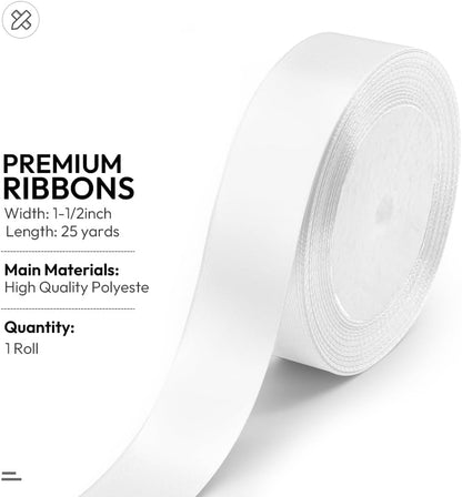 KMER LIFE 1 Inches x 25 Yards Solid White Satin Ribbon, Perfect for Crafts, Wedding Decor, DIY Hair Accessories, Sewing, Gift Package Wrapping and More - Crafty Corner