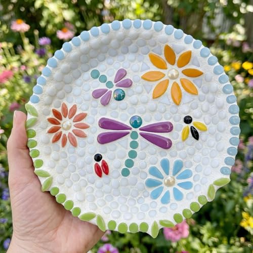 150g Iridescent White Round Glass Mosaic Tiles for Crafts Bulk (5.29 Ounce)