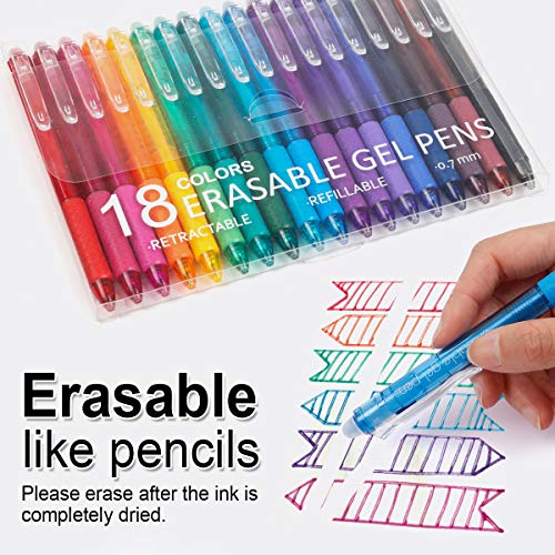 18 Colors Retractable Erasable Gel Pens Clicker (18 Count)