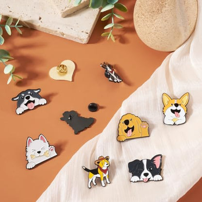 Beadthoven 9Pcs Dog Enamel Pins Cute Pet Puppy Alloy Brooch Pins Novelty Cartoon Animal Lapel Pin Funny Dog &Heart Badge Brooches for Women Men Clothes Hat Backpack Decor (9 Count)