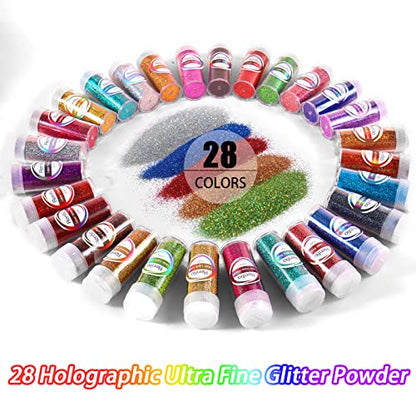 28 Colors Holographic Glitter Set (31.6055 Ounce)