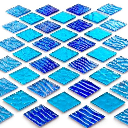 60 Pieces Diamond Shape Blue Mixed Transparent Stained Glass Mosiac Tiles (60 Count)