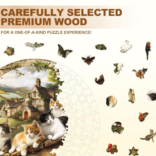Cat Manor Puzzles Adults Gifts Wooden 100 Pieces 8.5 * 8.5in (100 Count)
