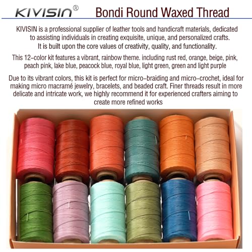 0.55mm Bonded Round Waxed Polyester Thread 76 Yards Each (12 Color)