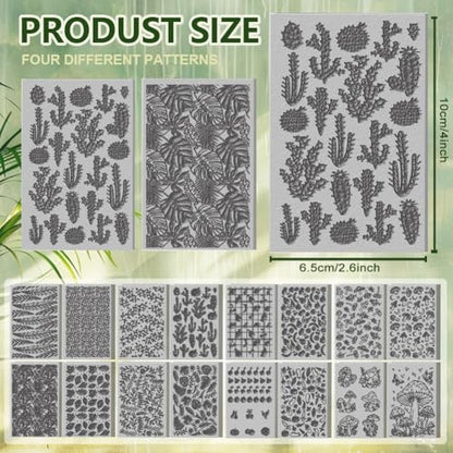 16 Sheets Banana and Apple Clay Texture Mat Mushroom Pattern Polymer Clay Texture Sheets DIY Tools for Pottery Earring Jewelry Making Stamp Engraving Machines