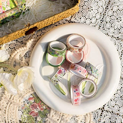 10 Rolls Four Seasons Washi Tape Set Green Grass Flowers Masking Decorative Tapes (10 Count)