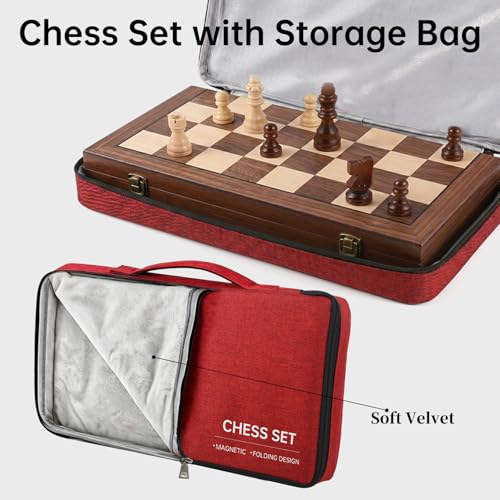 Magnetic Wooden Chess Set 15'' Folding Chess Board