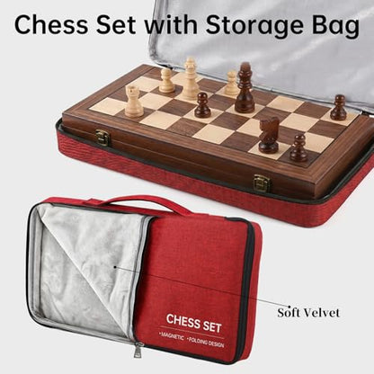 Magnetic Wooden Chess Set 15'' Folding Chess Board