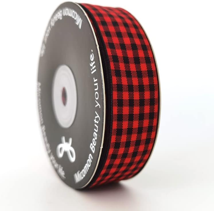 Red and Black Gingham Plaid Checked Ribbon 25 Yards Each Roll 100% Polyester (1",BlackRed) - Crafty Corner