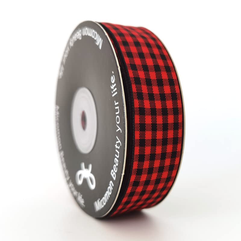 Red and Black Gingham Plaid Checked Ribbon 25 Yards Each Roll 100% Polyester