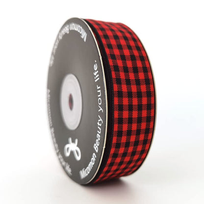 Red and Black Gingham Plaid Checked Ribbon 25 Yards Each Roll 100% Polyester