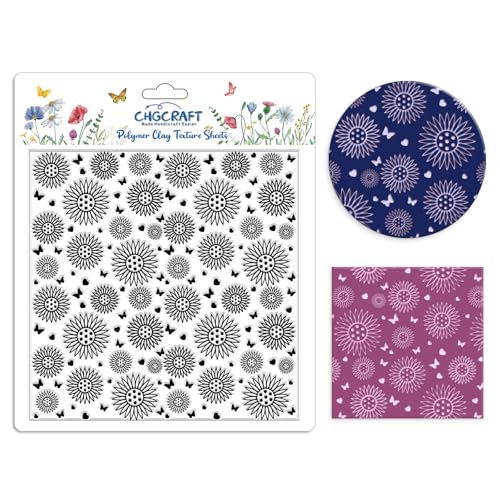 Sunflowers Polymer Clay Texture Sheets Butterfly Silicone Texture Stamp Love Heart Clay Texture Mat Modeling Pattern Pad Texture Sheets for Jewelry and Clay Earrings Tools