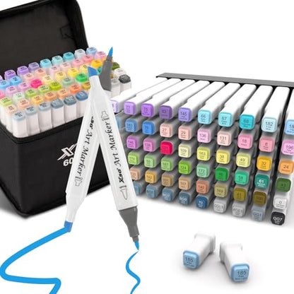 60 Colors Alcohol Markers Brush & Chisel Tip Art Marker Set (60 Count)